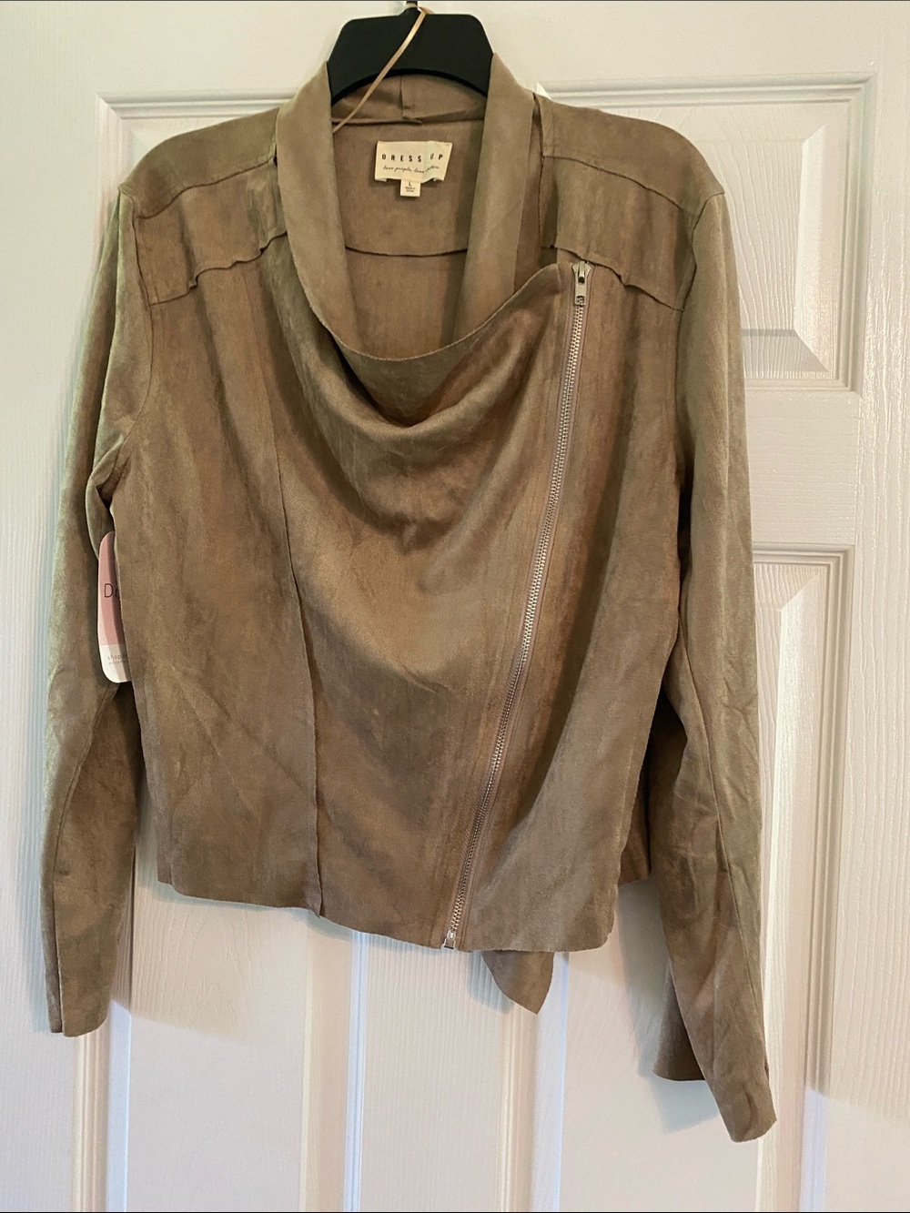 Taupe Suede Asymmetric Zip Leather Jacket